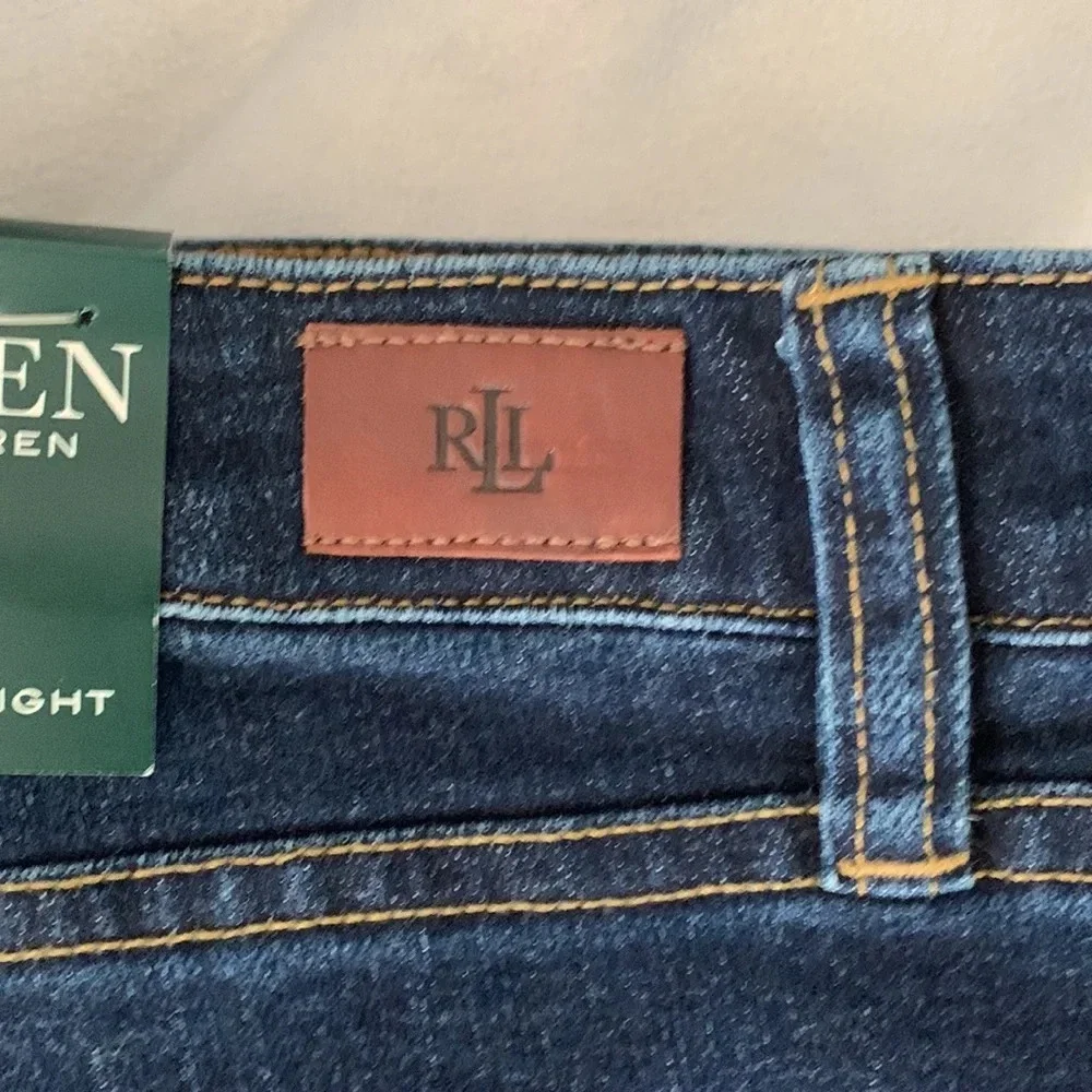 Laren Ralph Lauren gold red embroidered soutache cuff medium wash jeans size 12